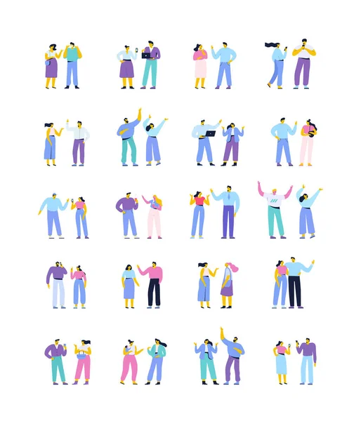 Man Woman Couple Talking Flat Vector Set — Stok Vektör