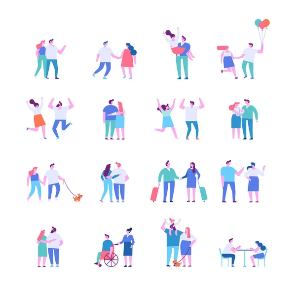 Man Woman Couple Silhouette Flat Vector Set — 스톡 벡터