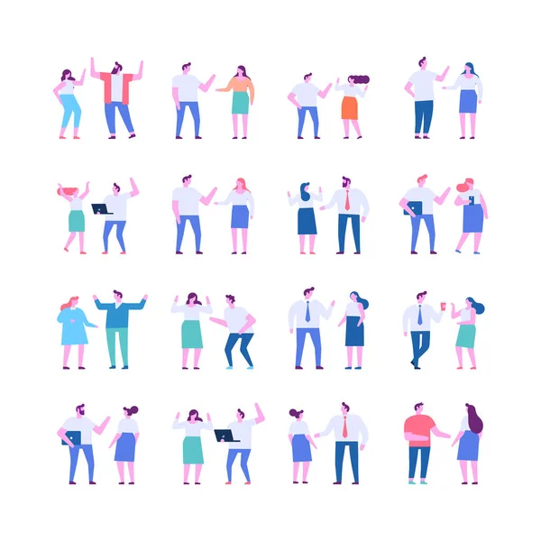 Tiny People Talking Flat Vector Illustration Set — Vector de stock