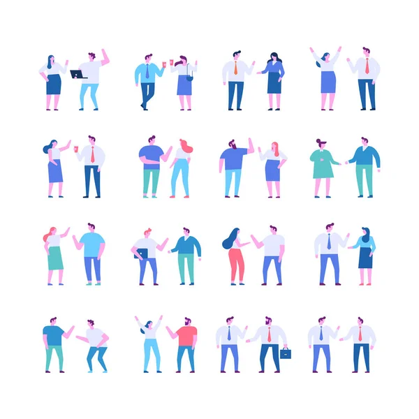 Tiny People Talking Flat Vector Illustration Set —  Vetores de Stock