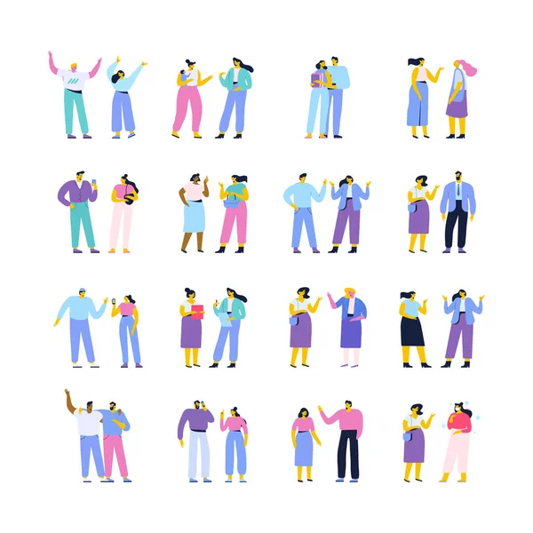 Man Woman Couple Talking Flat Vector Set — Stok Vektör