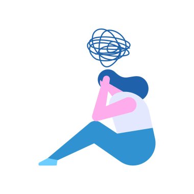 Depresyonda olan biri. Zihinsel sağlık düz vektör karakterleri