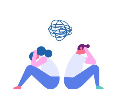 Depresyonda olan biri. Zihinsel sağlık düz vektör karakterleri