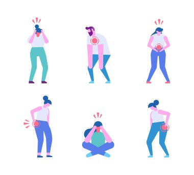 Acılı insanlar, ağrılı düz vektör çizimi