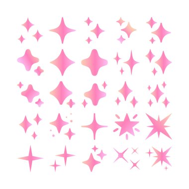 Pembe gradyan parlak yıldız vektörü seti. Parılda, parılda, büyülü