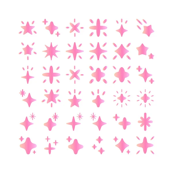 Pink Gradient Shiny Star Vector Set Glow Sparkle Magical — Stock Vector