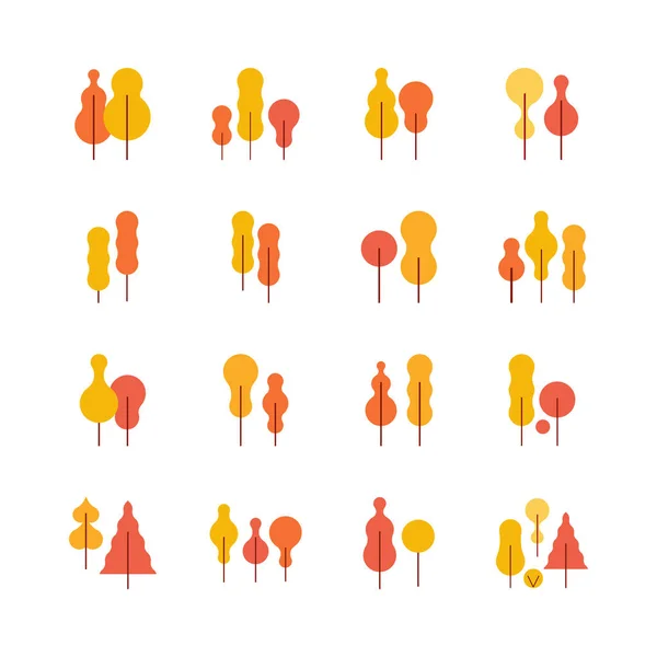 Yellow Tree Flat Juego Ilustraciones Otoño Otoño — Archivo Imágenes Vectoriales