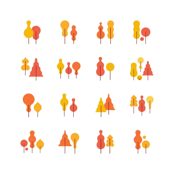 Yellow Tree Flat Juego Ilustraciones Otoño Otoño — Vector de stock