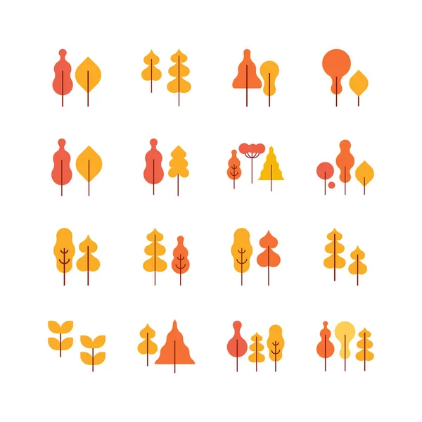 Yellow Tree Flat Juego Ilustraciones Otoño Otoño — Archivo Imágenes Vectoriales