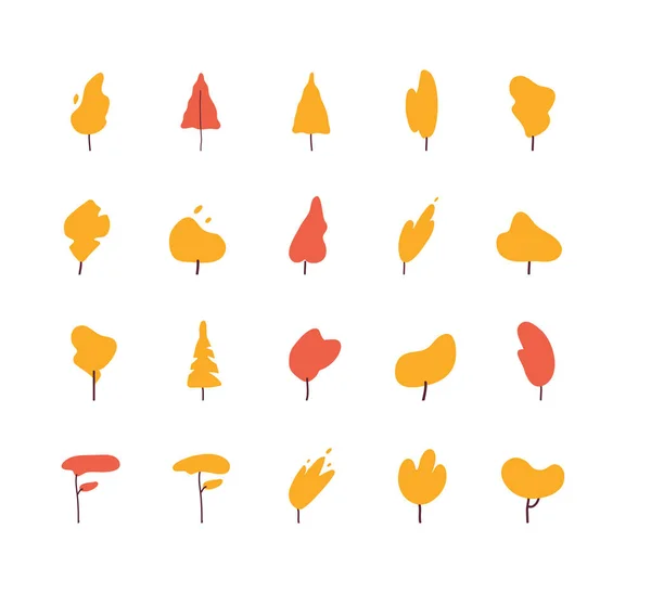 Yellow Tree Flat Juego Ilustraciones Otoño Otoño — Archivo Imágenes Vectoriales