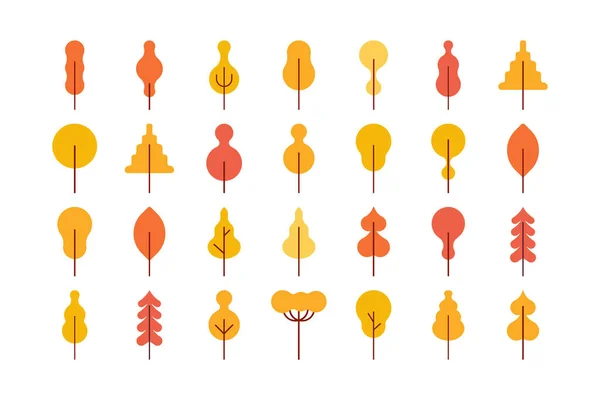 Yellow Tree Flat Juego Ilustraciones Otoño Otoño — Archivo Imágenes Vectoriales