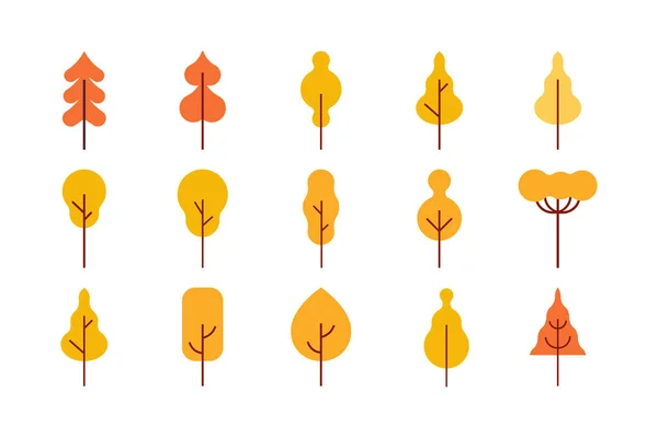 Giallo Albero Piatto Illustrazione Set Autunno Autunno — Vettoriale Stock