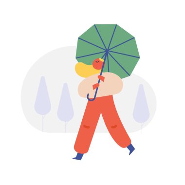 Sonbahar sezonu. Düşüş, yağmur. Şemsiye düz vektörü olan insanlar siluet