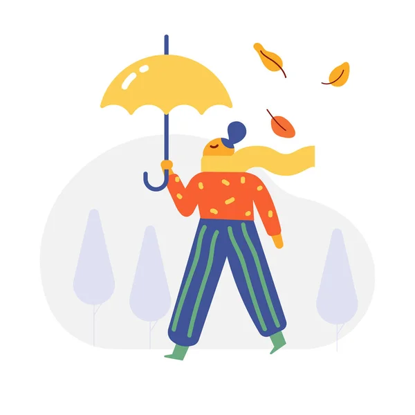 Herbstzeit Herbst Regen Menschen Silhouette Mit Schirm Flachen Vektor — Stockvektor