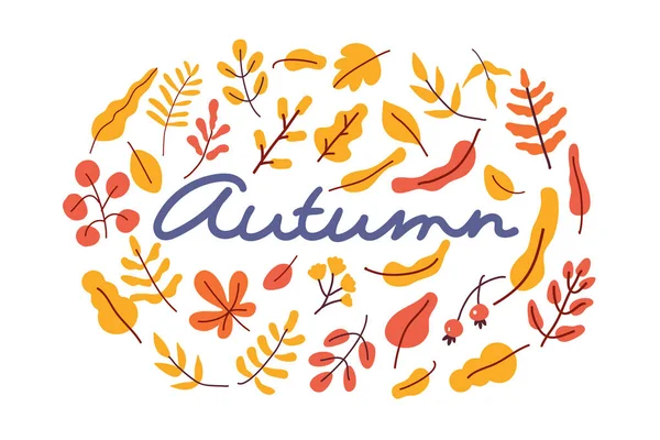 Yellow Leaves Vector Composition Autumn Fall — Stock Vector