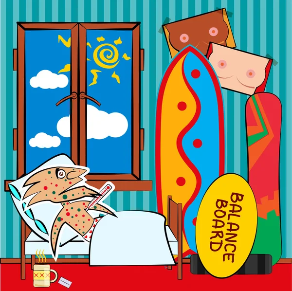 Kranker kann nicht reiten — Stockillustration Windpocken — Stockvektor