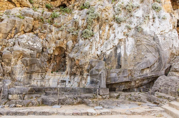 Lindos 'Acropolis - A Ship Sculptured in the Rock — стоковое фото