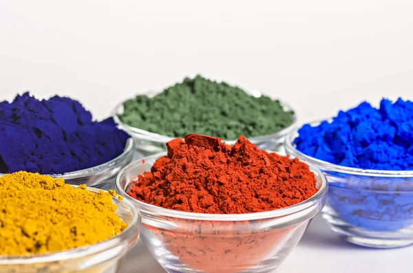 Color pigments in glass bowls — Stock Photo, Image