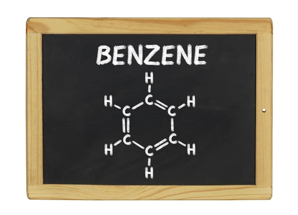 Chemical formula of benzene on a blackboard — Stock Photo, Image