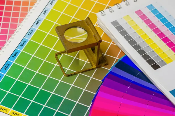 Color guide and color fan with linen tester — Stock Photo, Image