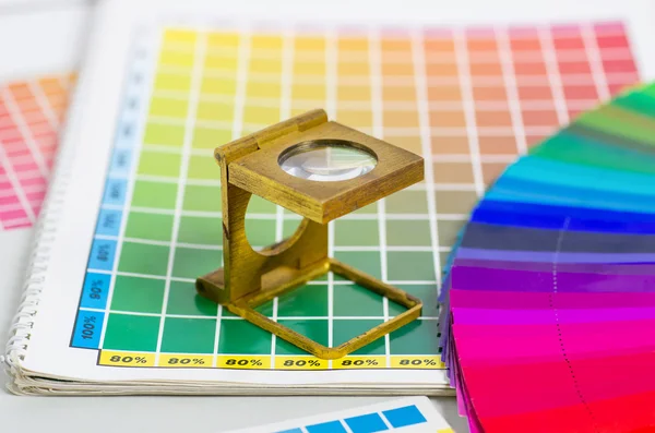 Color guide and color fan with linen tester — Stock Photo, Image