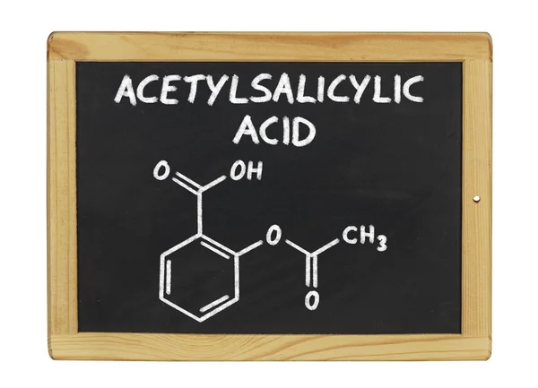 Fórmula química del ácido acetilsalicílico en una pizarra —  Fotos de Stock