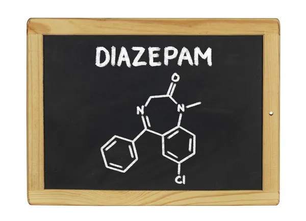 Chemical formula of diazepam on a blackboard — Stock Photo, Image