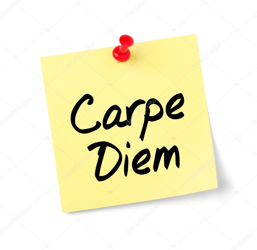 Yellow paper note with text Carpe Diem — Stock Photo ...