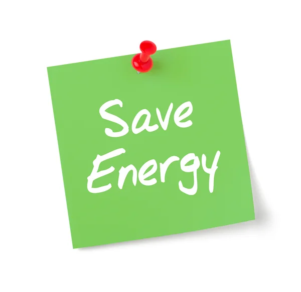 Groenboek opmerking met tekst energie besparen — Stockfoto