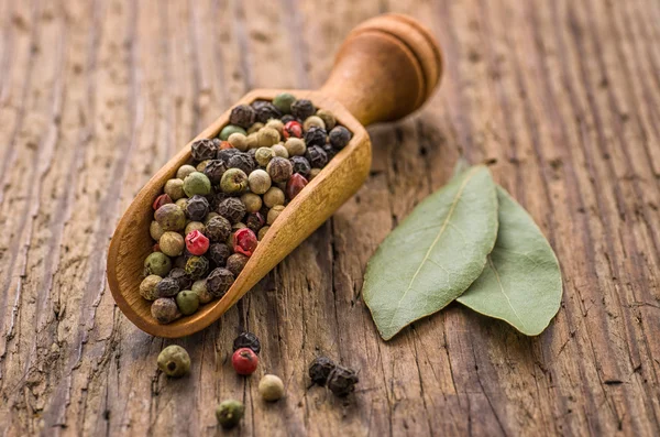 Gewürzlöffel mit gemischtem Pfeffer — Stockfoto