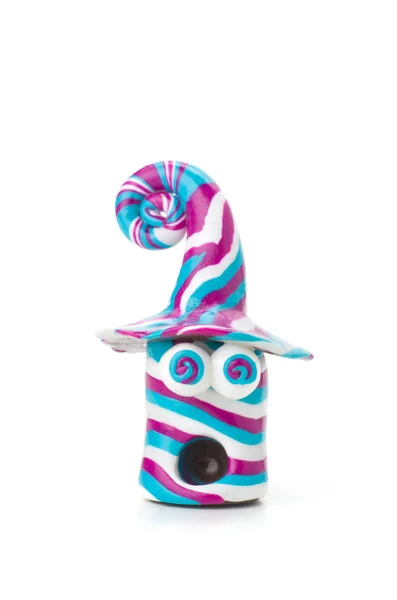 Handmade modeling clay figure stripes and crazy eyes — Stock Photo, Image