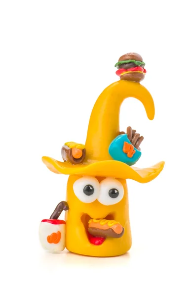 Handmade modeling clay figure with fast food — Stock Photo, Image