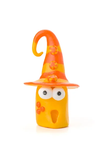 Handmade modeling clay figure with buttons on the hat — Stock Photo, Image