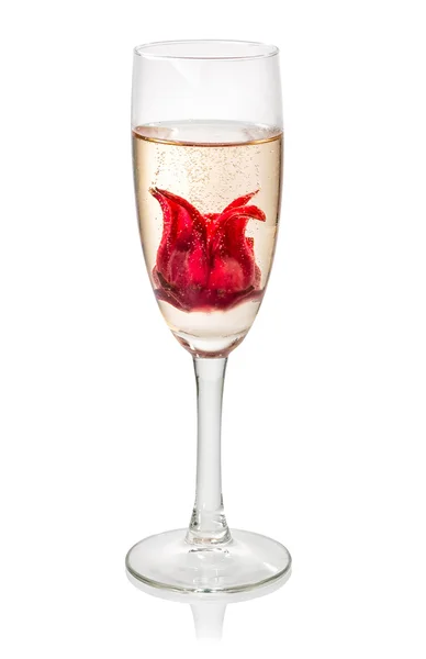 Champagne cocktail with hibiscus flower — Stock Photo, Image