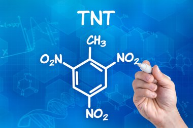 Hand with pen drawing the chemical formula of TNT clipart