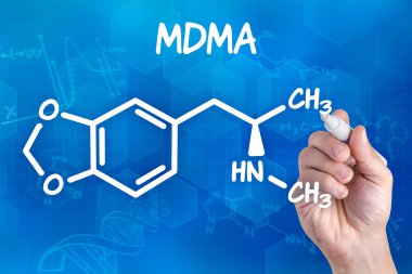 Hand with pen drawing the chemical formula of MDMA clipart