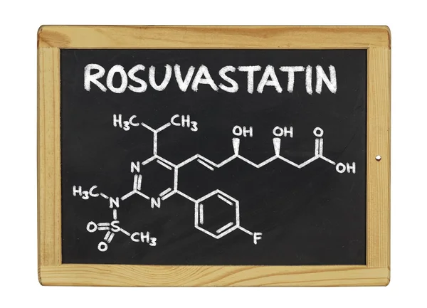 Chemical formula of rosuvastatin on a blackboard — Stock Photo, Image