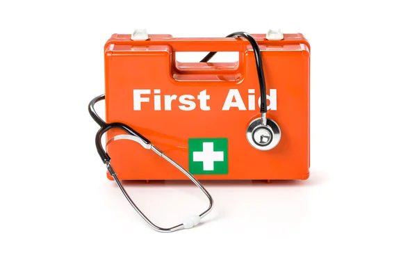 First aid kit with stethoscope — Stock Photo, Image