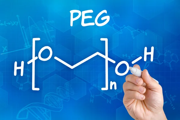 Hand with pen drawing the chemical formula of peg — Stock Photo, Image