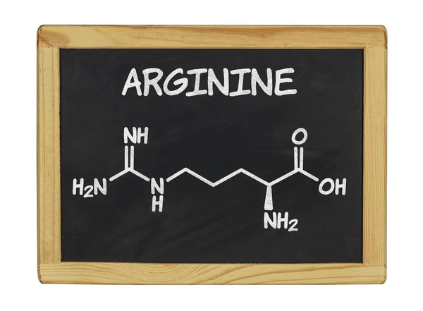 Chemical formula of arginine on a blackboard — Stock Photo, Image