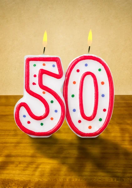 Burning birthday candles number 50 — Stock Photo, Image