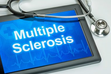 Tablet with the diagnosis multiple sclerosis on the display clipart