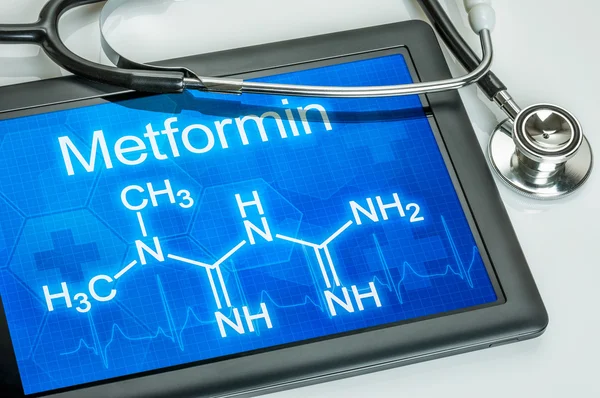 Tablet z wzór chemiczny — Zdjęcie stockowe