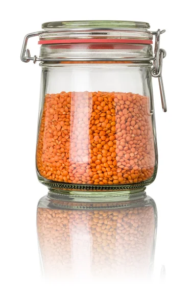 Red lentils in a jar — Stock Photo, Image