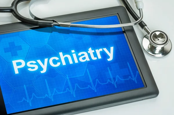 Tablette avec la spécialité médicale Psychiatrie sur l'écran — Photo