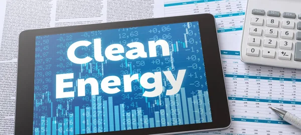 Tablet Financial Documents Clean Energy —  Fotos de Stock