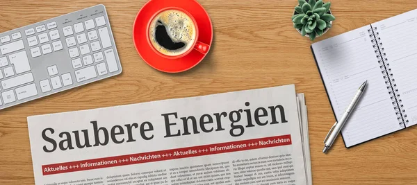 Periódico Escritorio Energía Limpia Alemán Saubere Energie —  Fotos de Stock