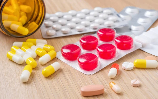 Diferentes Píldoras Cápsulas Medicamentos Envases Blíster — Foto de Stock