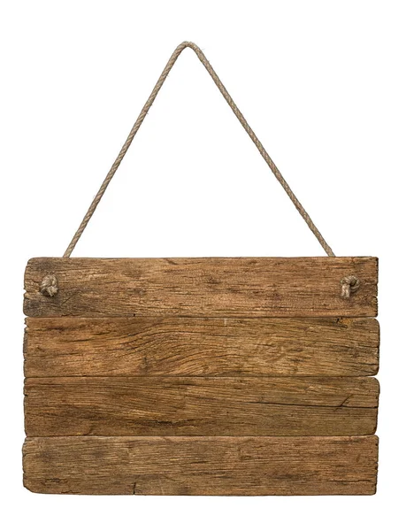 Een Hangend Houten Retro Bord Een Witte Achtergrond — Stockfoto