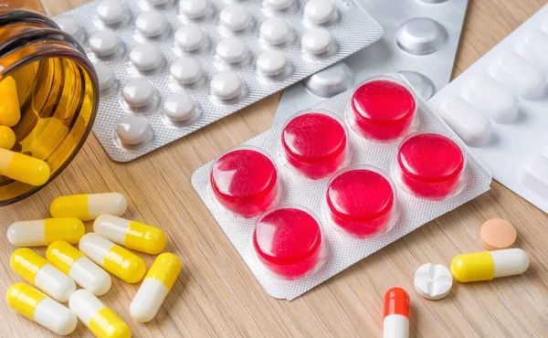 Diferentes Comprimidos Medicamentos Cápsulas Com Blisters — Fotografia de Stock
